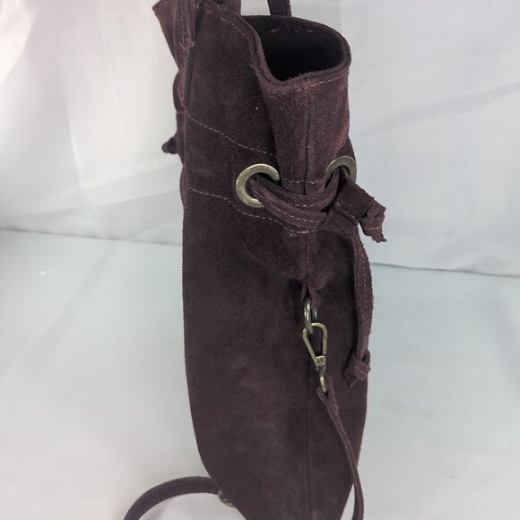 Marlon Burgundy Red Suede Leather Shoulder Purse Drawstring Crossbody Made Italy - Picture 9 of 15